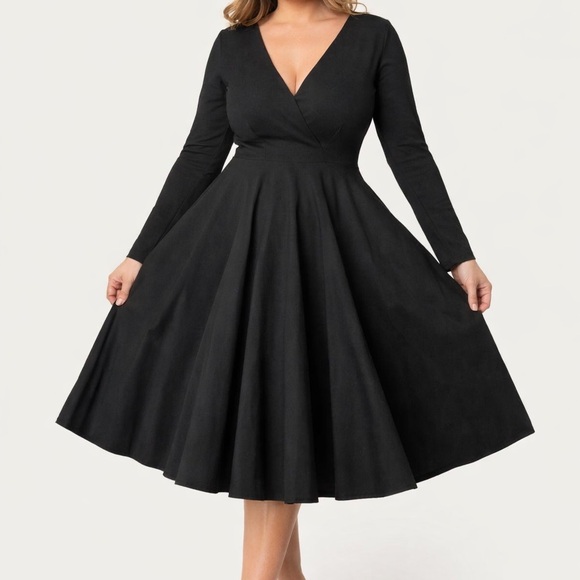 Unique Vintage Dresses & Skirts - Unique Vintage Black Fit & Flare Midi Dress Women’s XL Long Sleeve